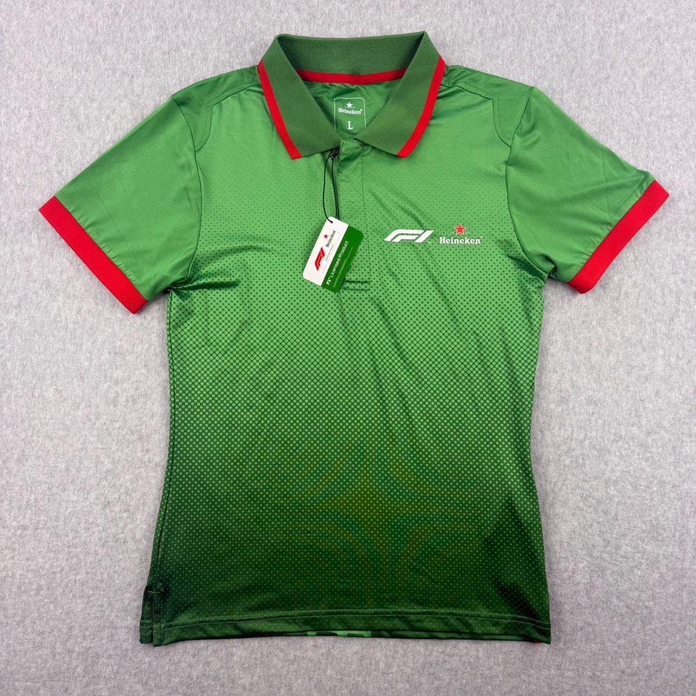 Heineken Formula 1 Shirt Womens Large Green Polo F1 Licensed Short Sleeve NEW